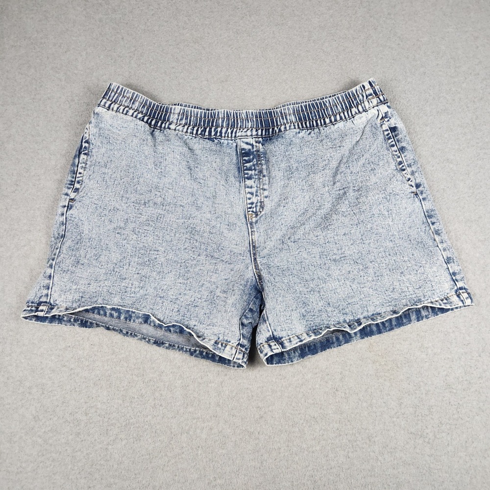 Terra & Sky Jean Shorts Womens 2X 20W-22W Blue Denim Acid Wash Elastic Waist